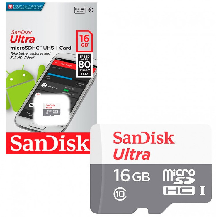Карта памяти MicroSD 128Gb, SANDISK Ultra UHS-I (без адаптера) , Class 10, (ск. 100Mb/s)