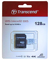 Карта памяти MicroSD 128Gb, TRANSCEND 300S UHS-I (с адаптером), Class 10