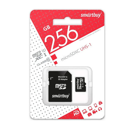 Карта памяти MicroSDXC 256Gb, SMARTBUY UHS-I (с адаптером), Class 10, (скорость 80Mb/s), фото 2