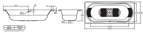 Стальная ванна BLB Duo Comfort HG 3,5 180*80 (слив по центру, комплект шумоизоляции) - фото 3 - id-p167327285
