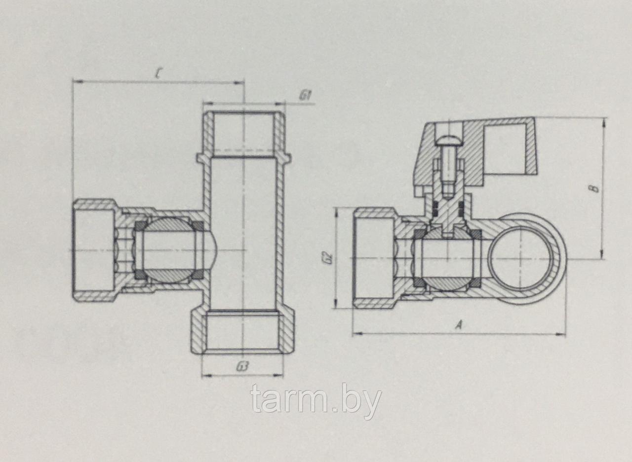 Кран трехпроходной, 1/2"x3/4"x1/2" гайка/штуцер/штуцер для стиральной машины Aqualink - фото 3 - id-p167355121