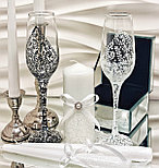 Комплект свадебных бокалов и свечей "Ажур" в черно-белом цвете, фото 2