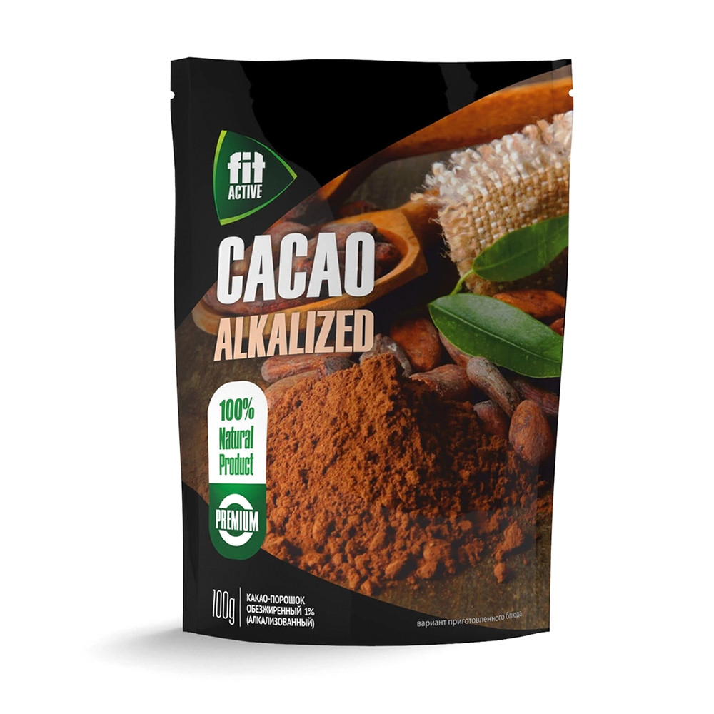 Какао порошок алкализованный обезжиренный 1%, 100 г Fit Active