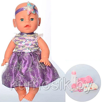 Кукла пупс "Yale baby" 35 cм (пьет, писает) в фиолетовом платье арт.YL1953C