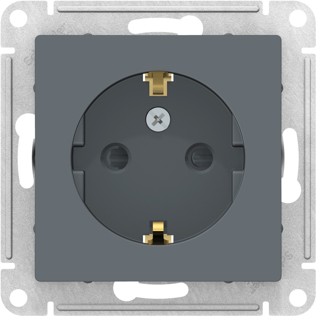 Розетка с заземлением со шторками, цвет Грифель (Schneider Electric ATLAS DESIGN)