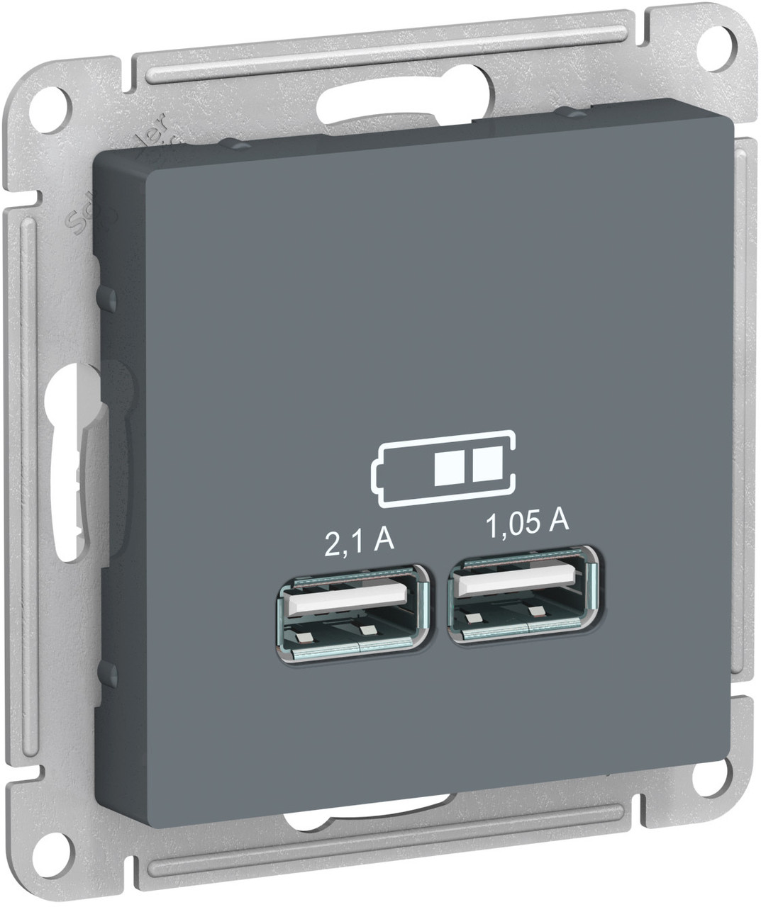 USB розетка, 5В /2,1А, 2 х 5В /1,05А, цвет Грифель (Schneider Electric ATLAS DESIGN)