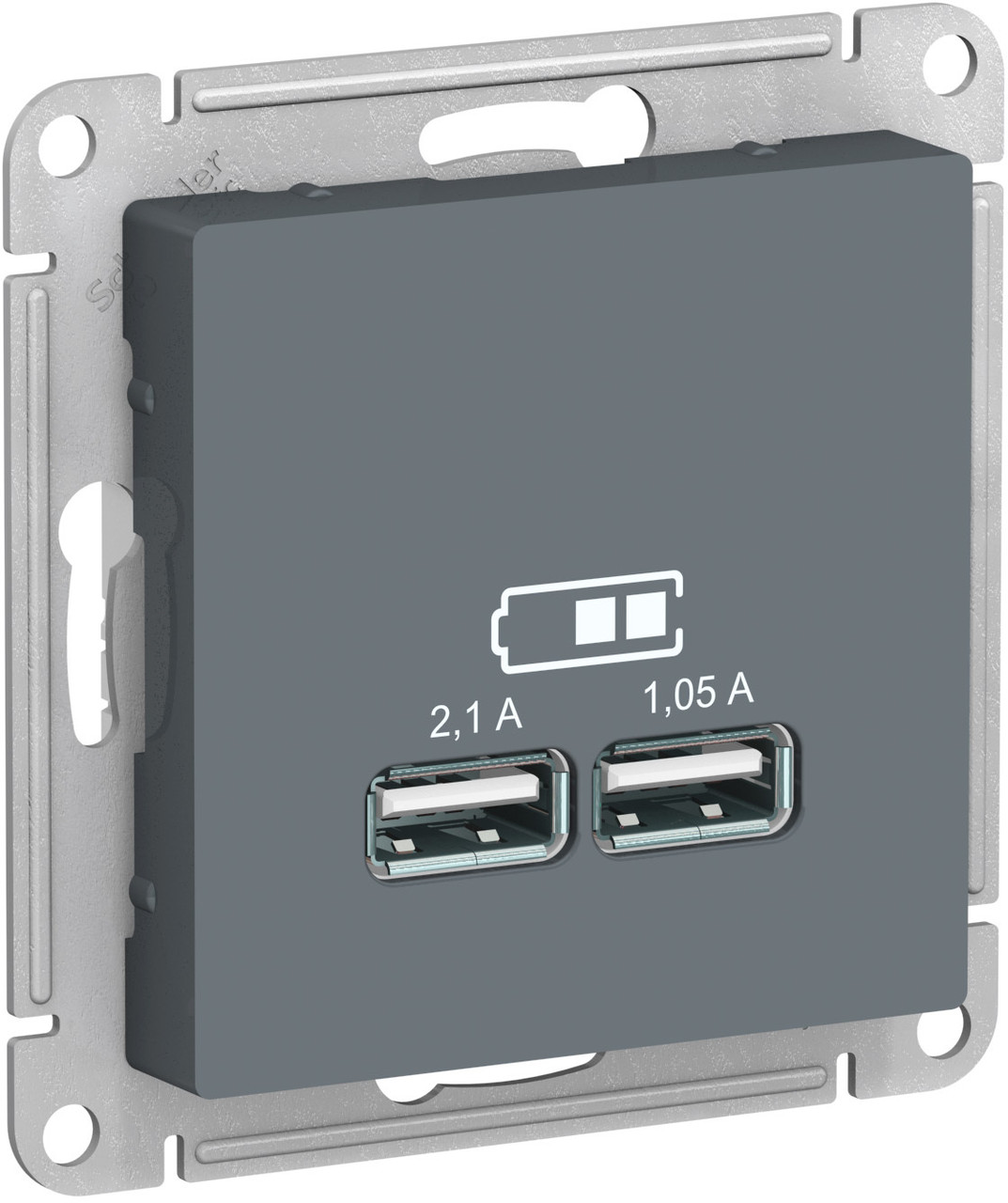 USB розетка, 5В /2,1А, 2 х 5В /1,05А, цвет Грифель (Schneider Electric ATLAS DESIGN) - фото 1 - id-p94507802