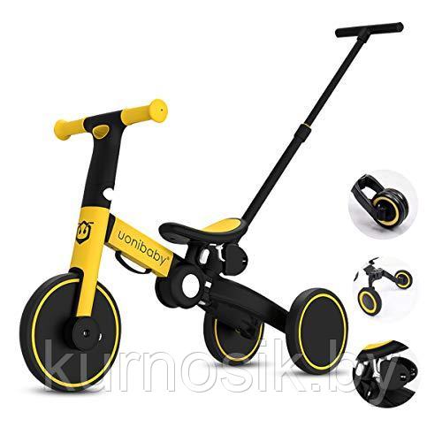 Велосипед-беговел детский 2 в 1 складной с ручкой Belashimi T801 желтый