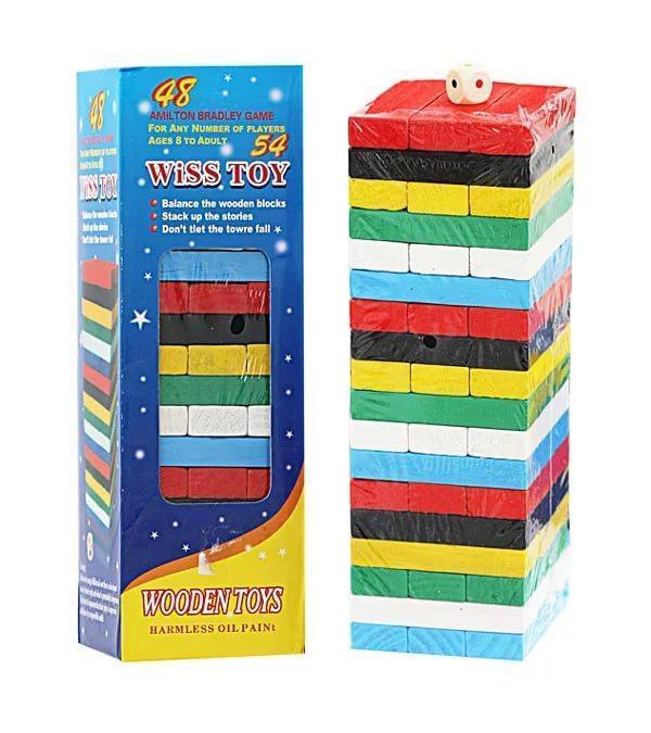 Дженга цветная / Падающая башня с цветными блоками / Настолка для всей семьи