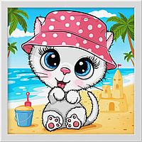 Картина стразами "Кошка на пляже"