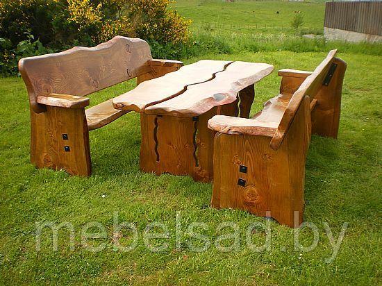 Набор садовой и банной мебели из массива дуба "Ружанский" Люкс" 1,2 метра 3 предмета - фото 1 - id-p167455410