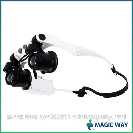 Лупа-очки налобная бинокулярная 10x15x20x25x с подсветкой (2 LED) Watch Repair Magnifier Upgraded Version, фото 2