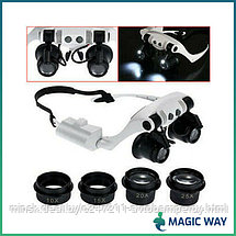 Лупа-очки налобная бинокулярная 10x15x20x25x с подсветкой (2 LED) Watch Repair Magnifier Upgraded Version, фото 2