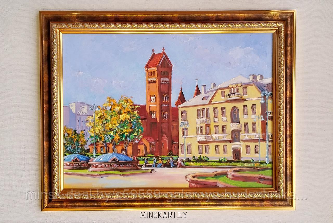 Картина сувенирная маслом, виды Минска. Площадь Независимости