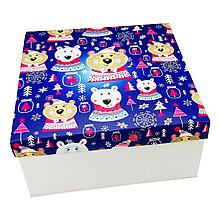 Коробка для подарков (Беларусь, 200х200х100 мм) Новогодний_мишка