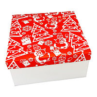 Коробка для подарков (Беларусь, 200х200х100 мм)снег-елка красный