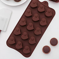 Форма для льда и шоколада «Сердцеедка», 21,5×11×1,5 см, 15 ячеек, цвет шоколадный