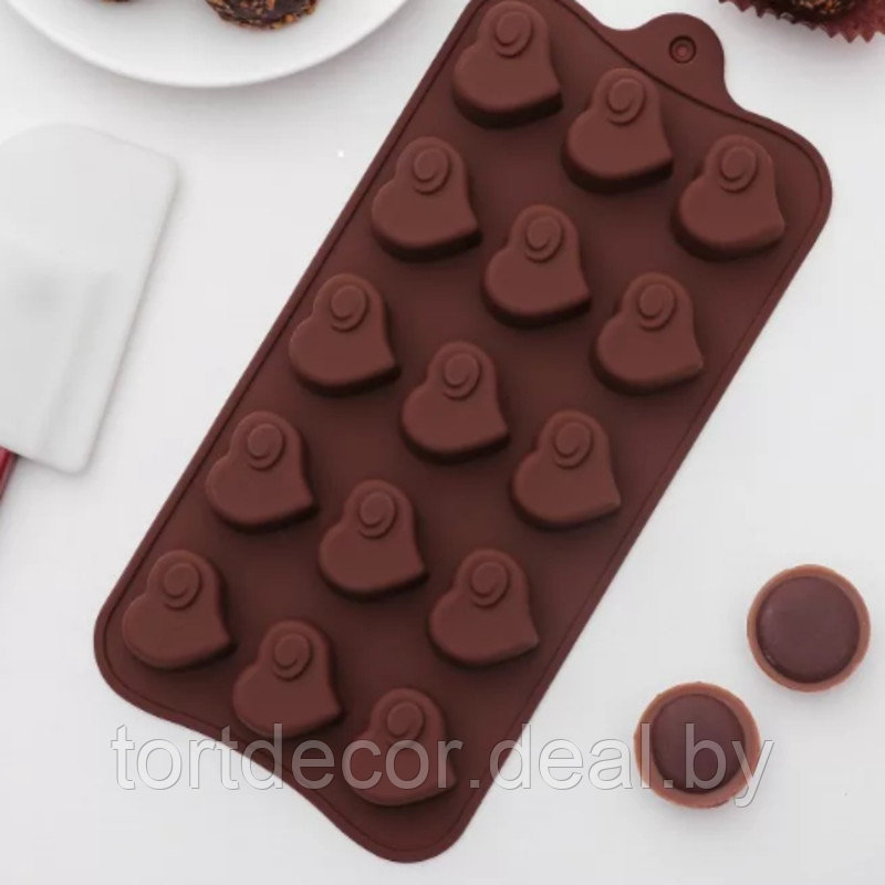 Форма для льда и шоколада «Сердцеедка», 21,5×11×1,5 см, 15 ячеек, цвет шоколадный - фото 1 - id-p167524035