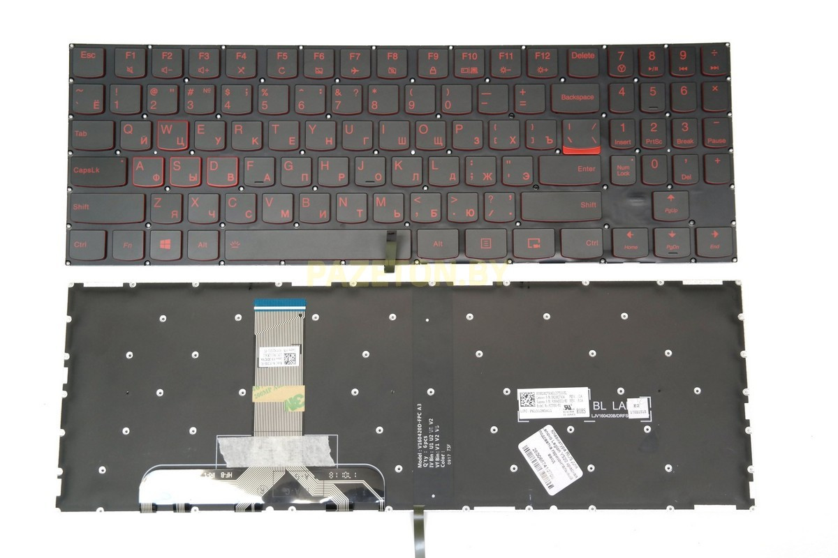 Клавиатура для ноутбука Lenovo Legion Y520 красная подсветка горизонтальный ввод - фото 1 - id-p130184970