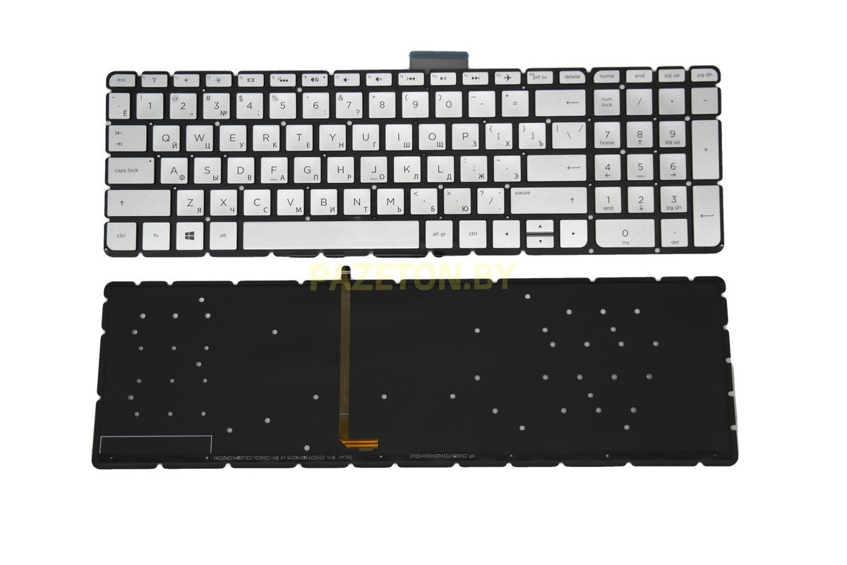 Клавиатура для ноутбука HP Pavilion 15-BC 15-ab 15-ae 15-ak серебристая белая подсветка - фото 1 - id-p135120117