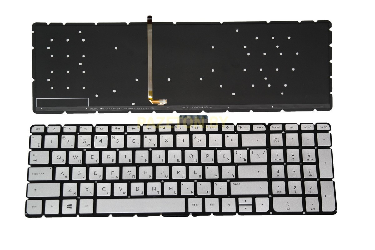Клавиатура для ноутбука HP Pavilion 15-BC 15-ab 15-ae 15-ak серебристая белая подсветка - фото 4 - id-p135120117