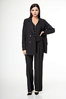 Женский осенний хлопковый черный деловой большого размера деловой костюм Anelli 970 черный 42р.