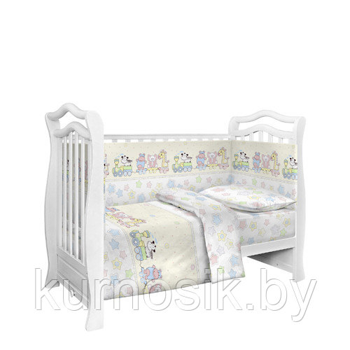 Комплект в детскую кроватку 6 предметов "Веселый паровозик" (Funcotex) 10305/1 бежевый - фото 1 - id-p167544212
