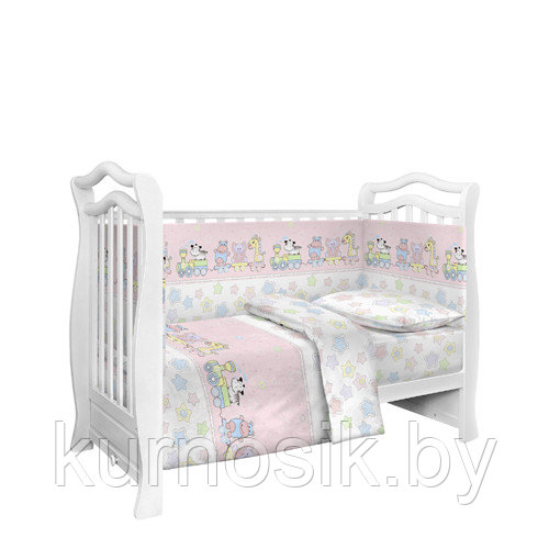 Комплект в детскую кроватку 6 предметов "Веселый паровозик" (Funcotex) 10305/1 розовый - фото 1 - id-p167544297