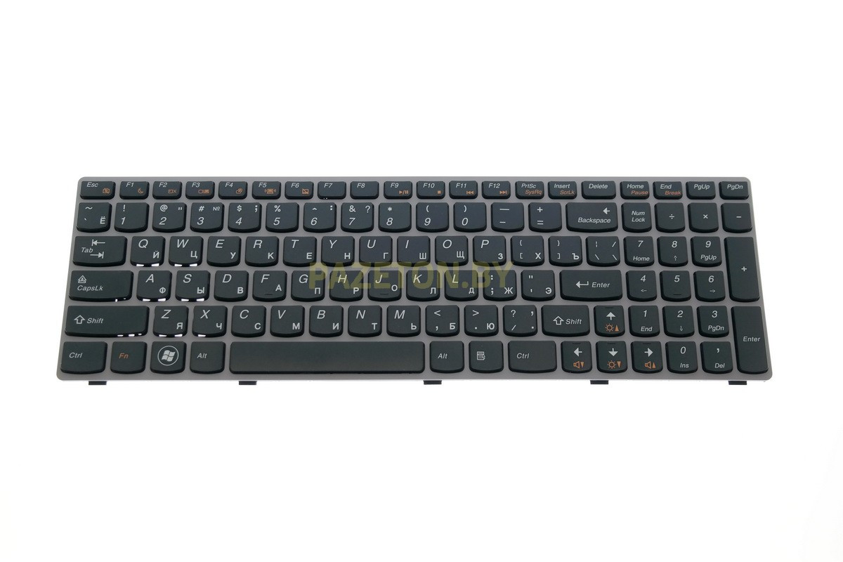 Клавиатура для ноутбука LENOVO Y570 черная в серая рамка и других моделей ноутбуков