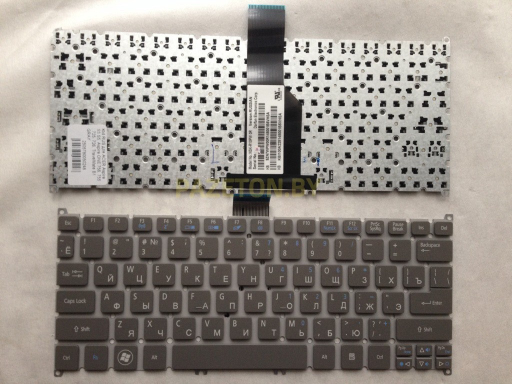 Клавиатура для ноутбука ACER Aspire S3 S5 Aspire ONE 756 755 725 726 TravelMate B1 GRAY и других моделей - фото 1 - id-p94238756