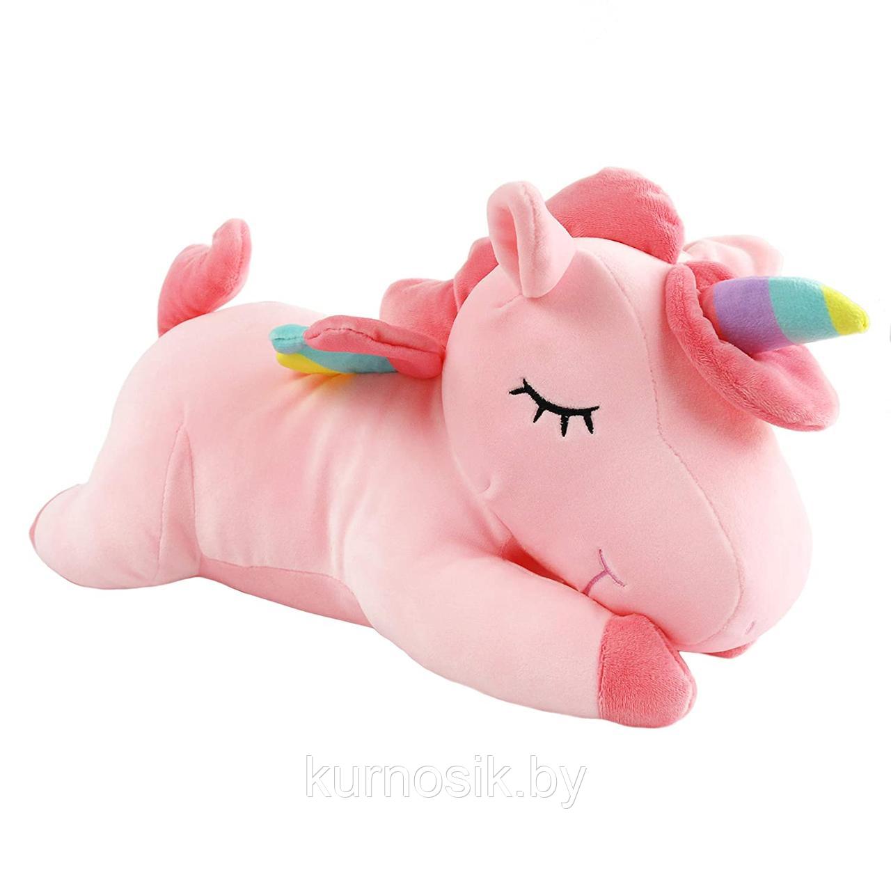 Мягкая игрушка Единорог спящий с пледом 3в1 Розовый - фото 3 - id-p167552305