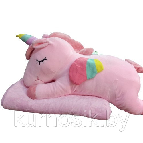 Мягкая игрушка Единорог спящий с пледом 3в1 Розовый - фото 4 - id-p167552305