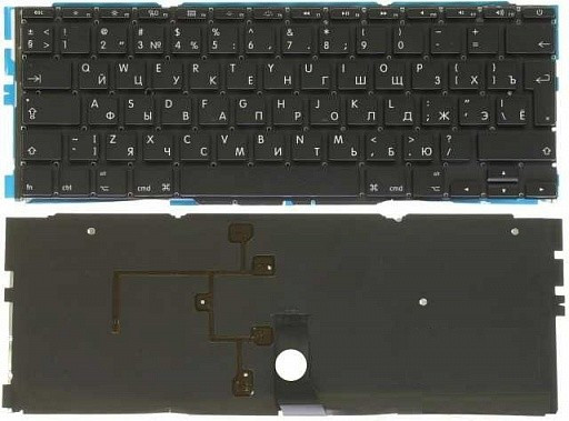 Клавиатура для ноутбука Apple MacBook A1370 черная, большой Enter, с подсветкой