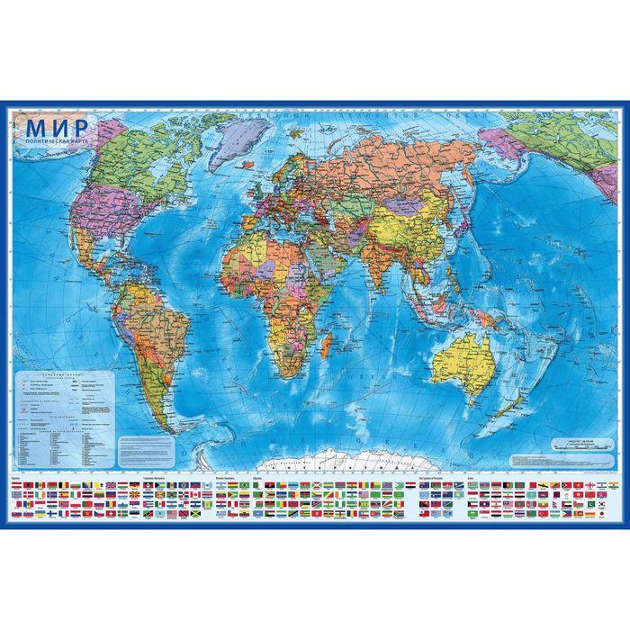 Интерактивная карта мира политическая,117х80 см, 1:28 млн, ламинированная - фото 1 - id-p167399809