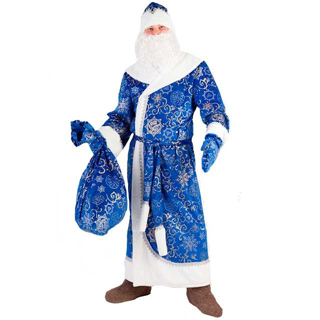 Костюм "Дед Мороз синий" 3012 к-19 ( шуба, шапка, борода, парик, пояс, мешок, варежки) размер 182-54-56 - фото 1 - id-p167588427