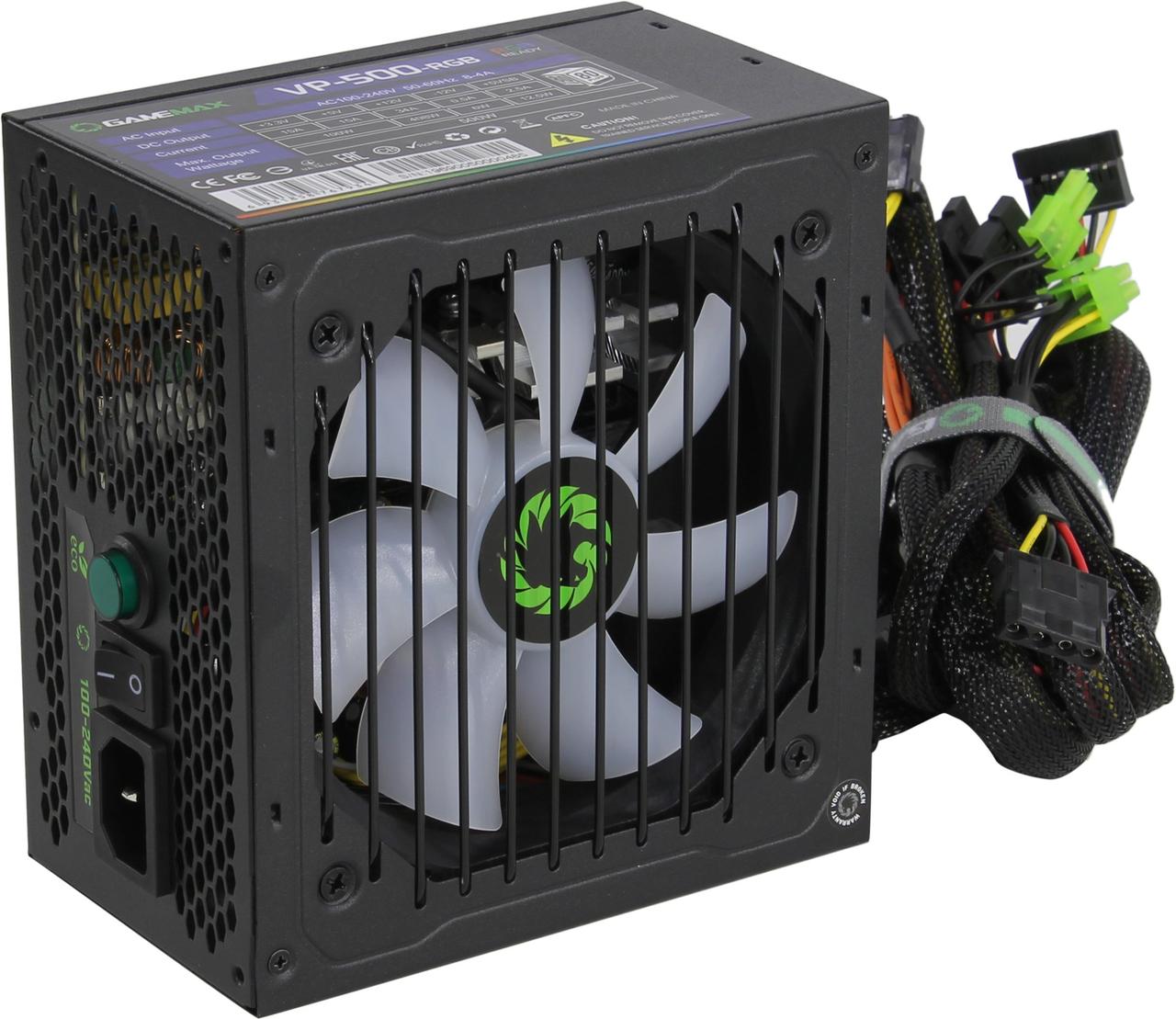 Блок питания GameMax VP-500-RGB 500W ATX (24+2x4+6/8пин)