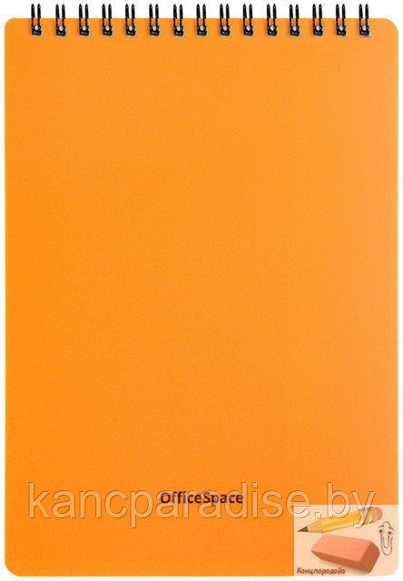 Блокнот OfficeSpace Neon А5, 60 листов, на спирали сверху, обложка - пластик, оранжевый