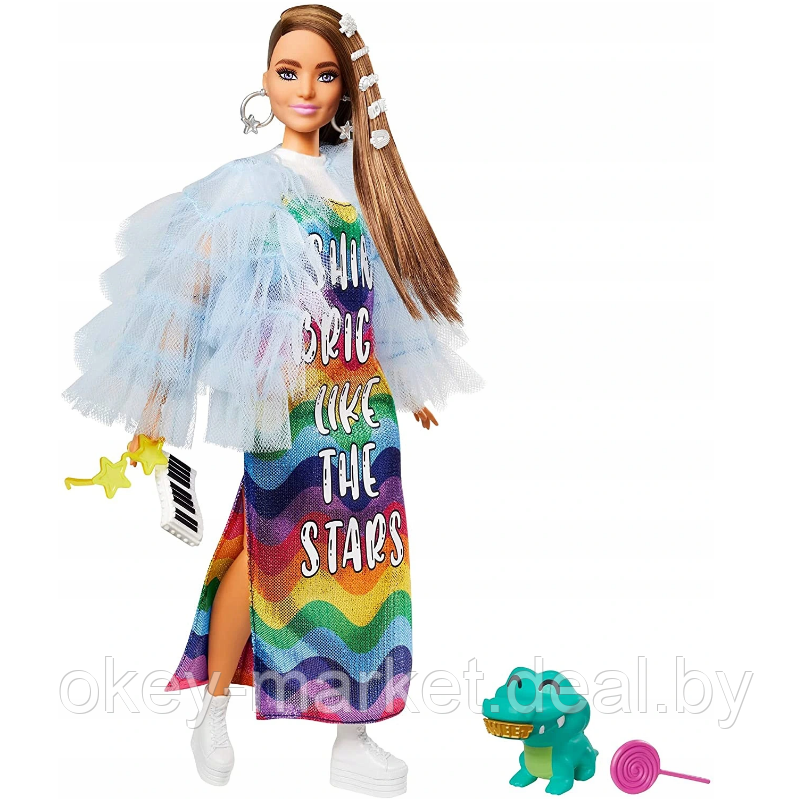 Кукла Barbie Экстра Doll in Rainbow Dress GYJ78 - фото 2 - id-p167610377
