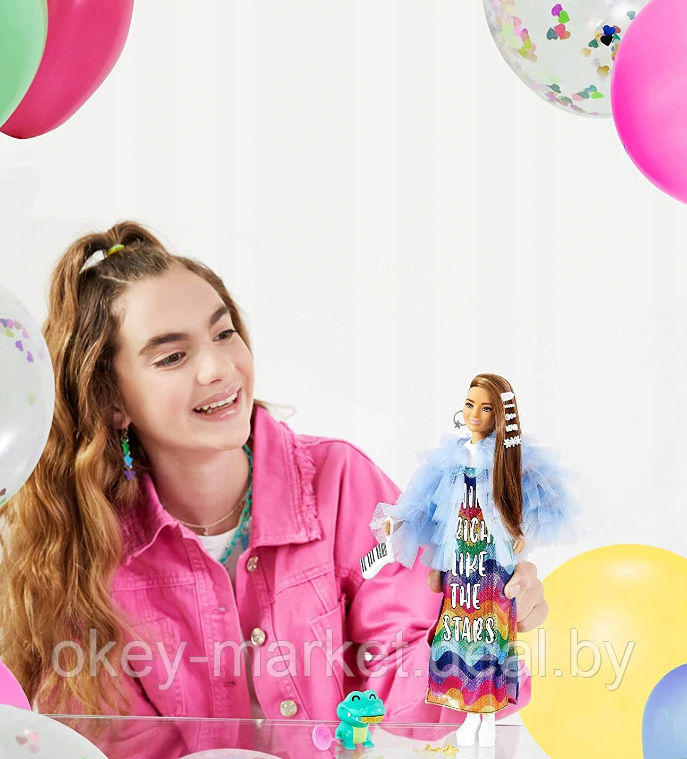 Кукла Barbie Экстра Doll in Rainbow Dress GYJ78 - фото 5 - id-p167610377