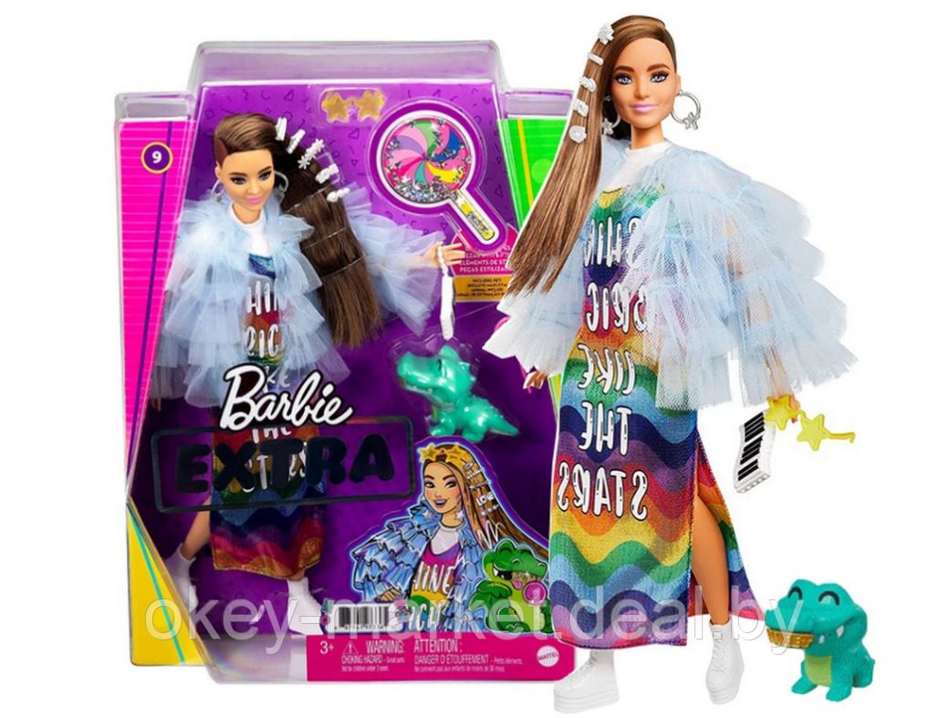 Кукла Barbie Экстра Doll in Rainbow Dress GYJ78 - фото 3 - id-p167610377