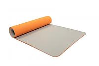 Коврик для йоги и фитнеса 183*61*0,6 TPE двухслойный оранжевый (Yoga mat 173*61*0,6 TPE orang/grey 1575c/Cool