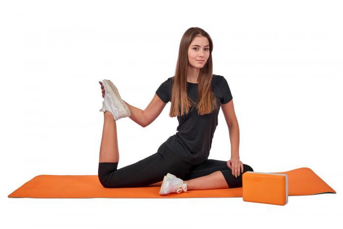 Коврик для йоги и фитнеса 183*61*0,6 TPE двухслойный оранжевый (Yoga mat 173*61*0,6 TPE orang/grey 1575c/Cool - фото 10 - id-p167455603