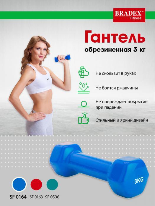 Гантель обрезиненная 3 кг, синяя (rubber covered barbell 3 kg BLUE), Bradex SF 0164 - фото 4 - id-p167455658