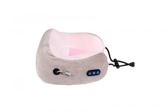 Дорожная подушка-подголовник для шеи с завязками, серо-розовая (Massage pillow (shiatsu + vibration) - - фото 4 - id-p167455730