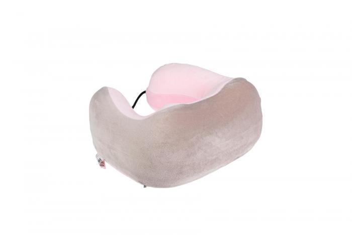 Дорожная подушка-подголовник для шеи с завязками, серо-розовая (Massage pillow (shiatsu + vibration) - - фото 5 - id-p167455730