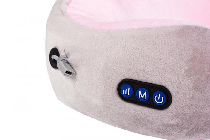 Дорожная подушка-подголовник для шеи с завязками, серо-розовая (Massage pillow (shiatsu + vibration) - - фото 7 - id-p167455730