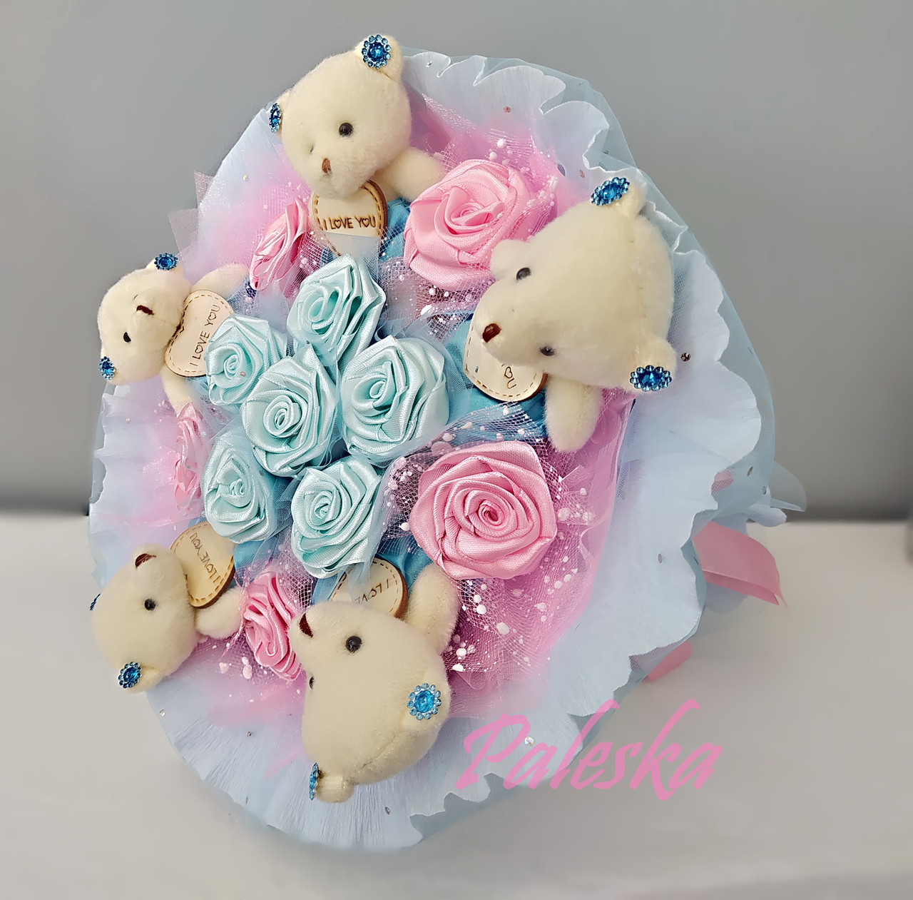 Букет из игрушек (мишек), голубой, арт.Г0510