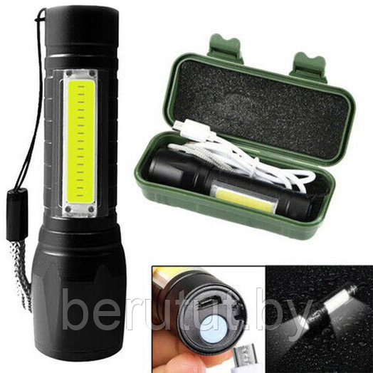Ручной светодиодный аккумуляторный фонарь Яркий луч YYC-51, LED фонарик с системой фокусировки луча, черный