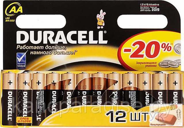 Батарейка Duracell АА LR6-12BL, цена за 1 штуку - фото 1 - id-p167625753