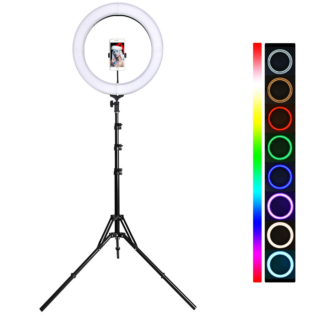 Кольцевая лампа RL-18 RGB 45 см. + Штатив 2.1 м.+ Пульт + держатель для телефона - фото 5 - id-p167638623